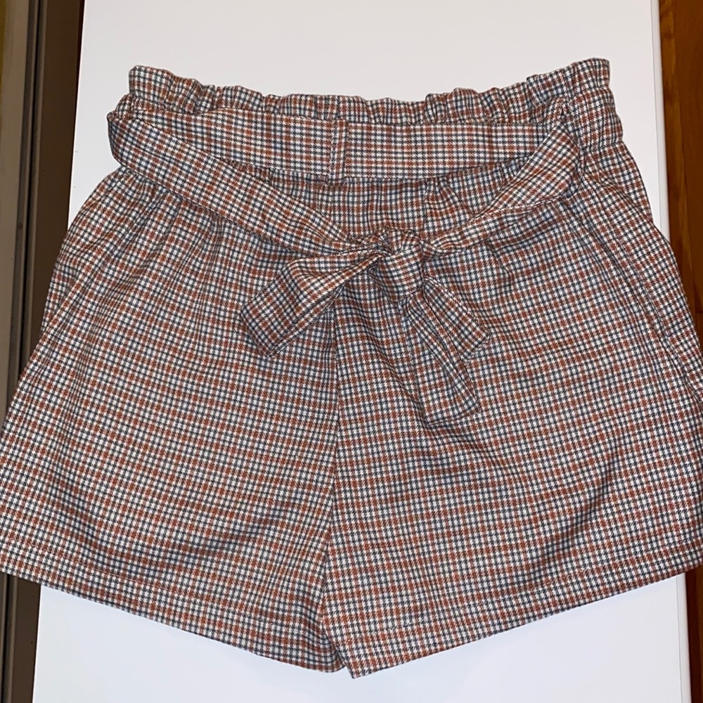 dress shorts. Plaid with adjustable tie. Worn once, perfect condition